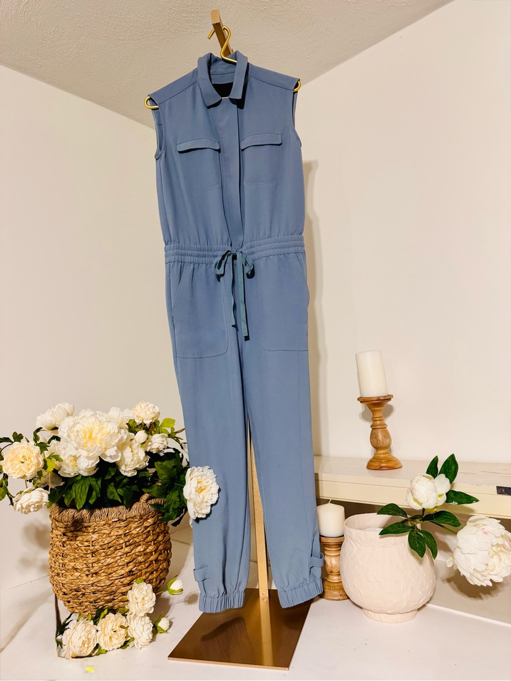 Sleeveless Utility Jumpsuit - Dusty Blue